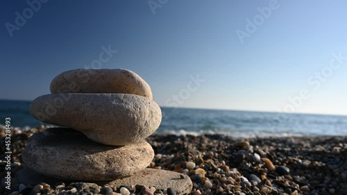 Lined stones on the beach 