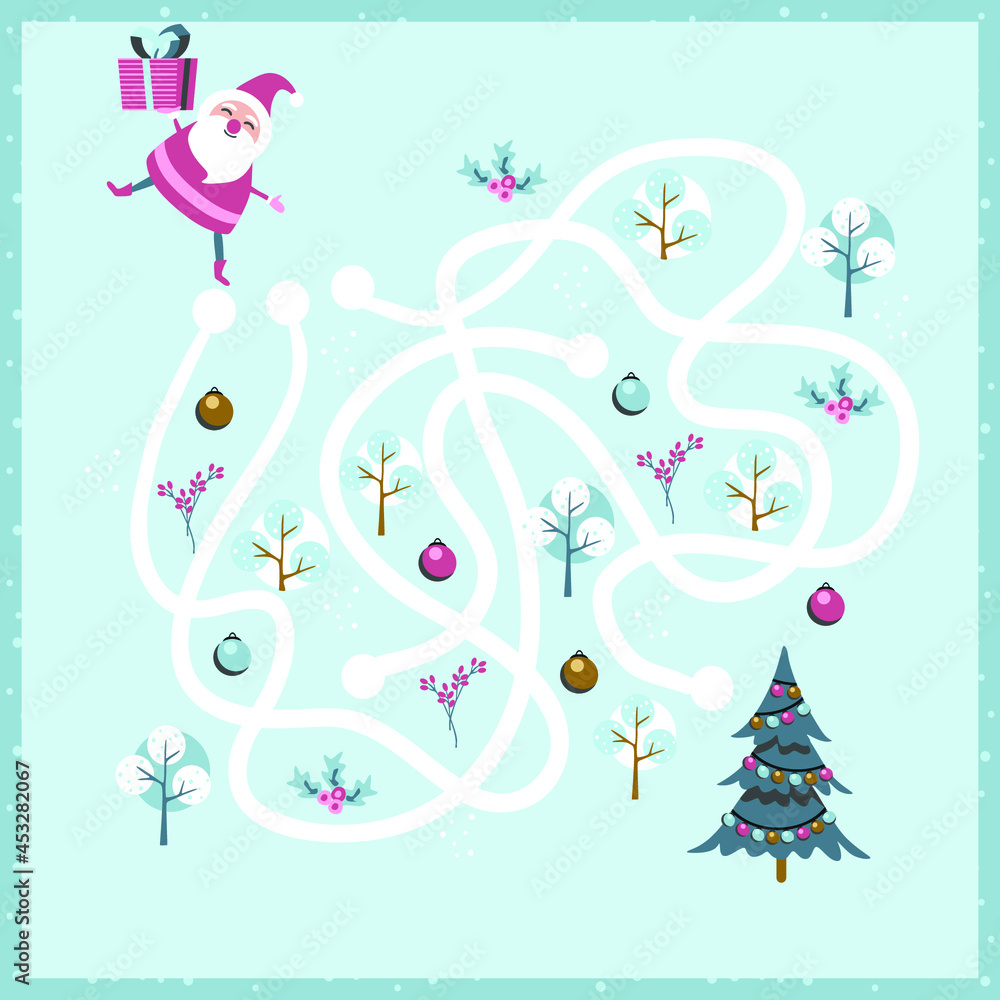 Christmas maze. Kids mini game for development.