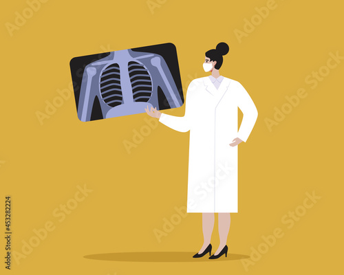 Pulmanologist with X-ray of lungs, Flat vector stock illustration as concept of fluorography and pulmanology, Pulmanologist doctor for treatment