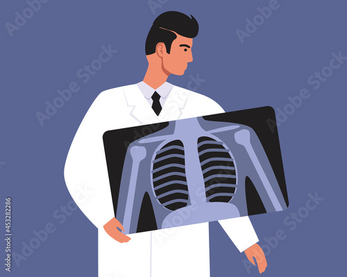 Doctor with X-ray of the lungs, Flat vector stock illustration as a concept for fluorography and pulmanology, Pulmanologist for treatment photo
