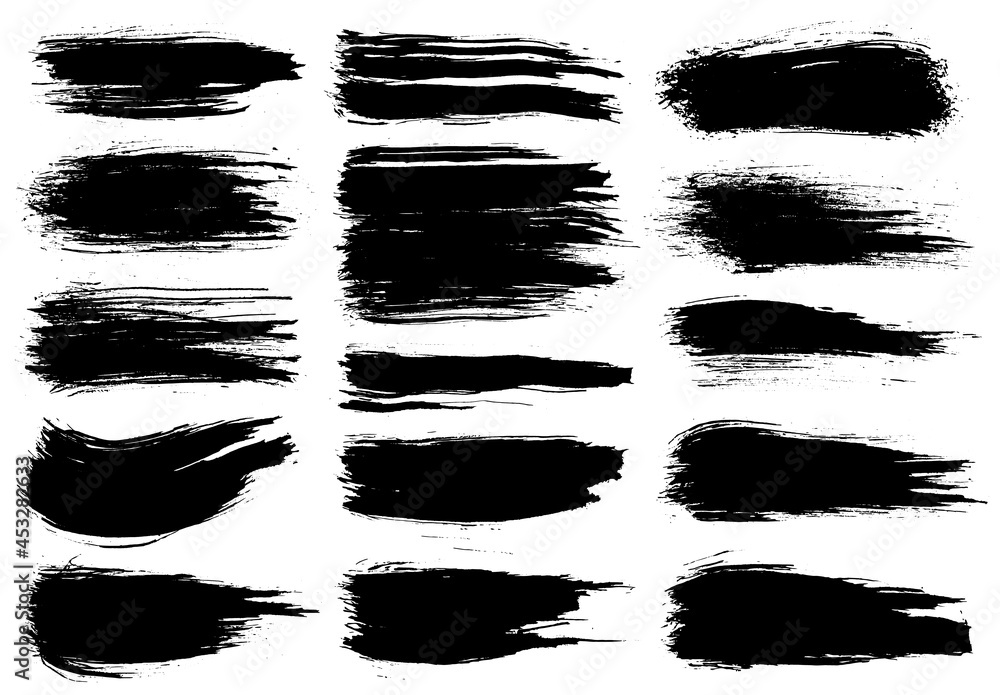 Paint brush. Black ink grunge brush strokes.  paintbrush set. Grunge design elements. Painted ink stripes
