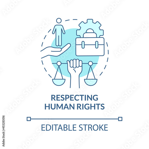 Respecting human rights blue concept icon. Corporate social responsibility abstract idea thin line illustration. Avoid abuse and discrimination. Vector isolated outline color drawing. Editable stroke
