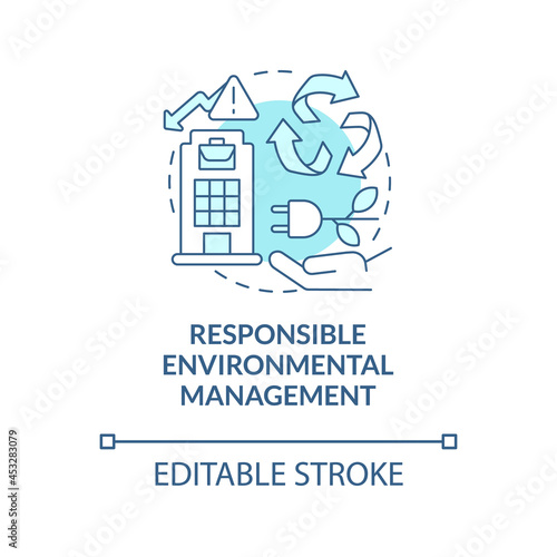 Responsible environmental management blue concept icon. Reduce emissions, waste of energy abstract idea thin line illustration. Waste recycling. Vector isolated outline color drawing. Editable stroke