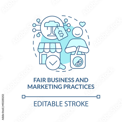 Fair business and marketing practices blue concept icon. Company with conscience abstract idea thin line illustration. Business transparency. Vector isolated outline color drawing. Editable stroke