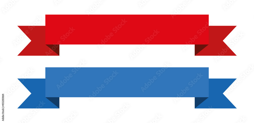 red and blue simple ribbon banner label on white background red and blue simple ribbon banner label on white background
