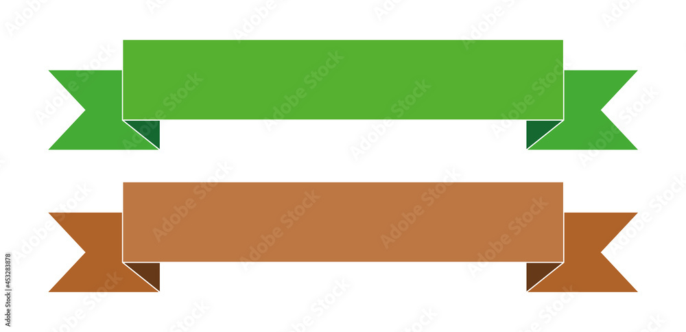green and brown simple ribbon banner label on white background