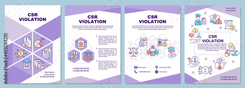 Corporate social responsibility violation brochure template. Flyer, booklet, leaflet print, cover design with linear icons. Vector layouts for presentation, annual reports, advertisement pages