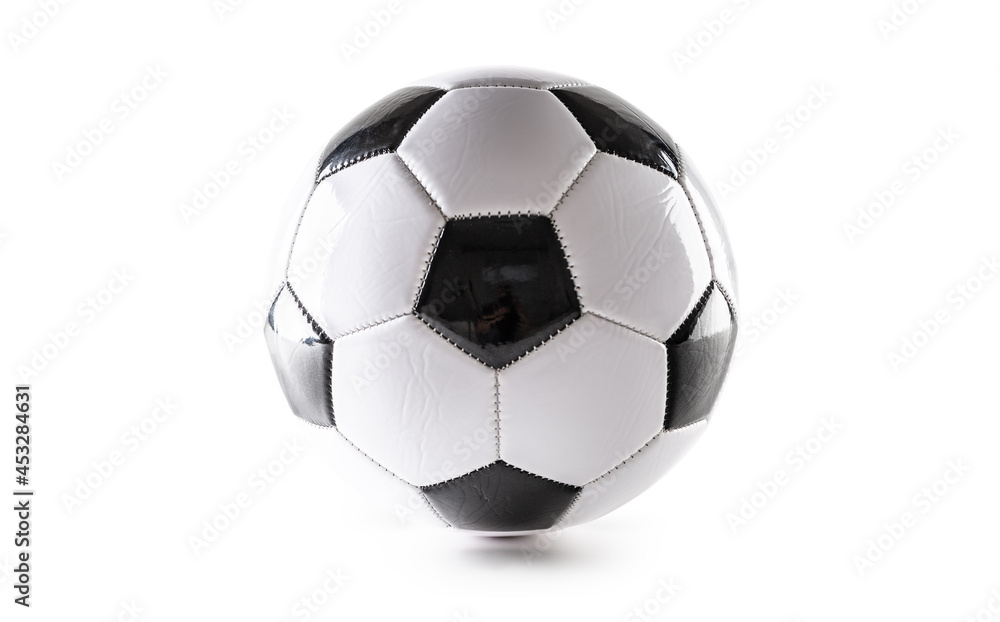 Classic black and white design of a soccer ball on an isolated white background Classic black and white design of a soccer ball on an isolated white background