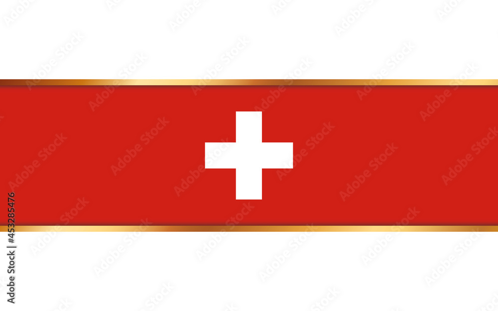 gold ribbon banner with flag of Switzerland on white background