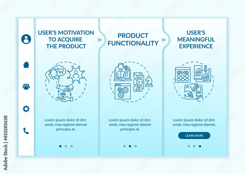 UX enhancement onboarding vector template. Responsive mobile website with icons. Web page walkthrough 3 step screens. Meaningful UX. Product functionality color concept with linear illustrations