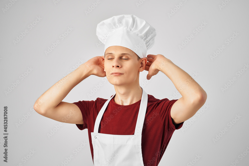 man aprons kitchen professional light background chef man aprons kitchen professional light background chef