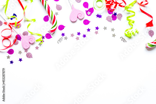 birthday party design with confetti top view space for text