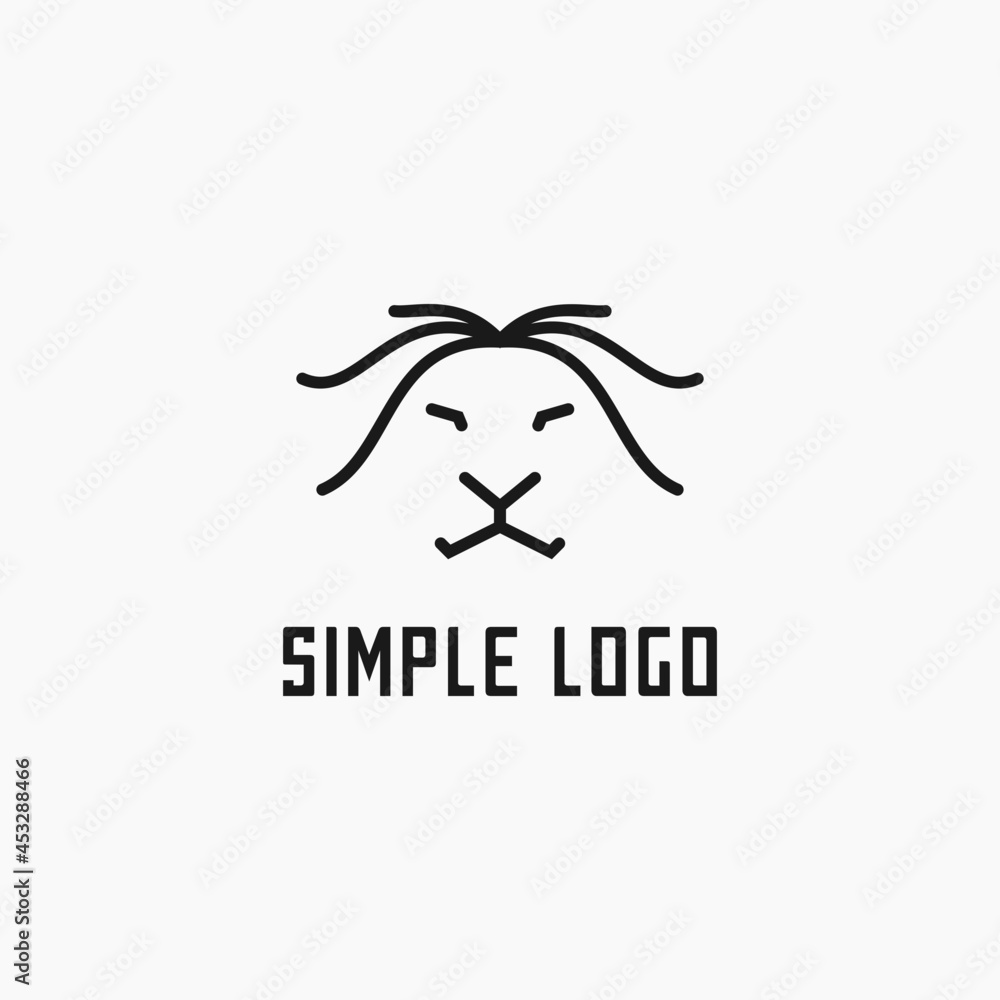 Lion face logo vector illustration design with simple line art style