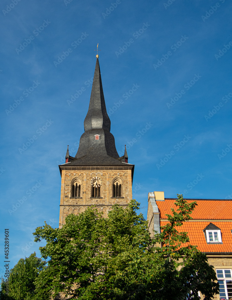 Church tower in the old city of Ratingen