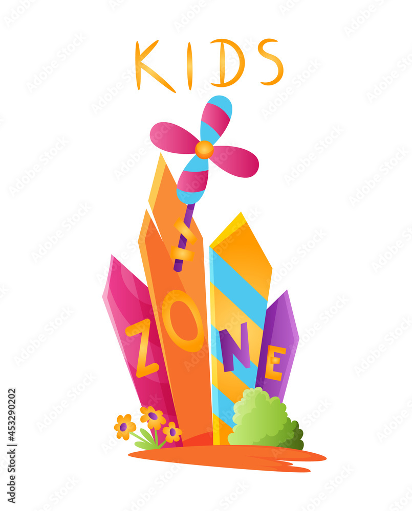 Kids zone. Playroom banner in cartoon style for children play zone