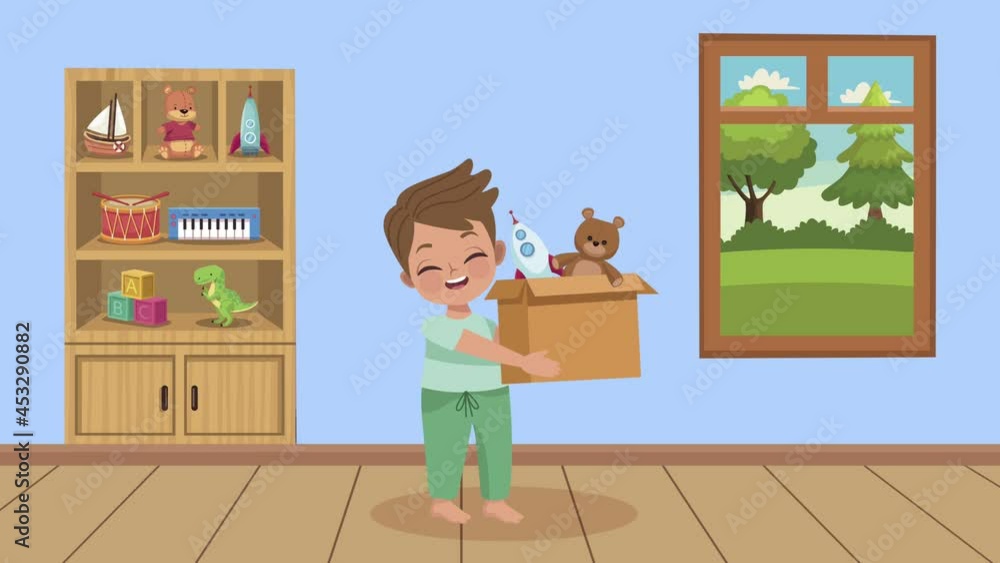 little boy lifting toys box character animation little boy lifting toys box character animation