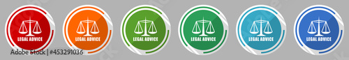 Legal advice icon set, vector illustration in 6 colors options for webdesign and mobile applications, flat design symbol