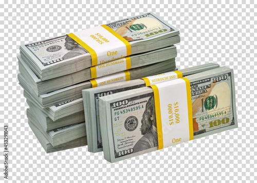 New design dollar bundles stack of bundles of 100 US dollars isolated on white background. Including clipping path © H. Ozmen