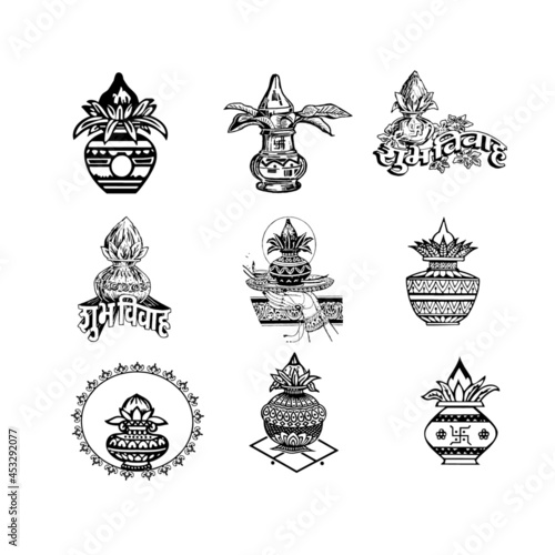 set of Indian Wedding Kalash Pot Elements Clipart uses for Invitation Card, Banner, Album and Social Post with Isolated Background