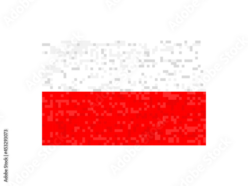 Poland flag pixel art. 8-bit Poland flag sign. Design for a festive banner and poster. Vector illustration