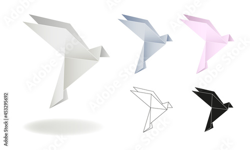 Origami paper bird shaded vector illustration