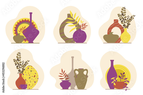 Ceramic Vases  Pre-made Poster or Print. Collection of trendy ceramic vases with plants. 