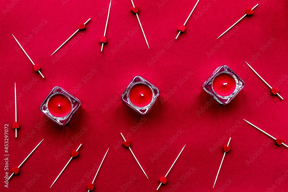 red set with candles for restaurant menu top view pattern red set with candles for restaurant menu top view pattern