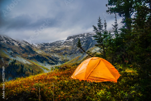 camping in the autumn mountains