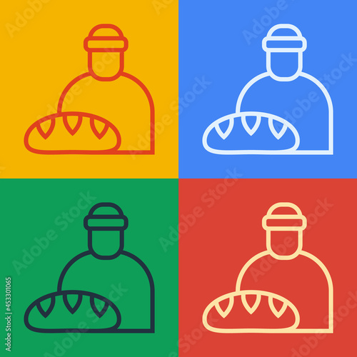 Pop art line Feeding the homeless icon isolated on color background. Help and support. Giving food to the hungry concept. Vector