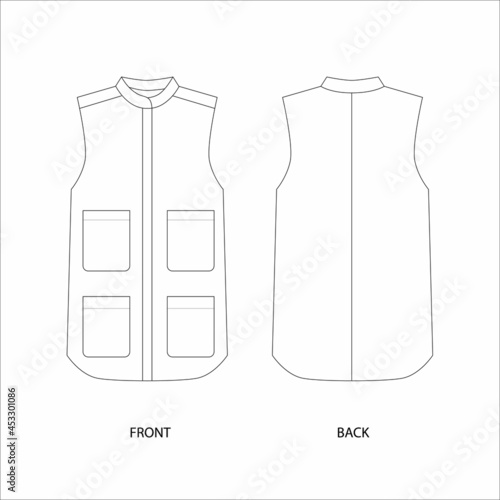 Vest design template vector. Vest with patch pockets. Oversized vest with pockets. Waistcoat vector. 