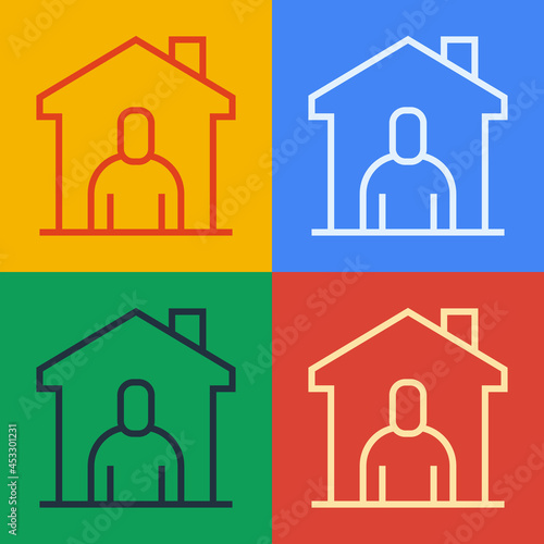 Pop art line Shelter for homeless icon isolated on color background. Emergency housing, temporary residence for people, bums and beggars without home. Vector