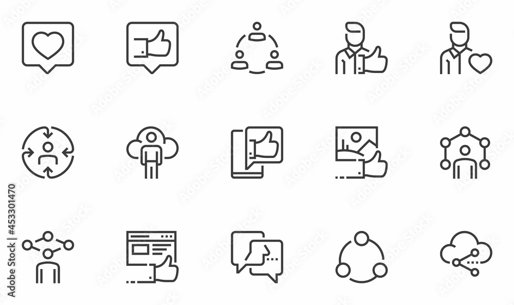 Set of Vector Line Icons Related to Social Networks. Social Media, Social Links, Profile Page, Rating. Editable Stroke. 48x48 Pixel Perfect. Set of Vector Line Icons Related to Social Networks. Social Media, Social Links, Profile Page, Rating. Editable Stroke. 48x48 Pixel Perfect.