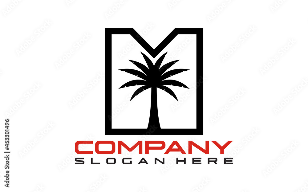 Obraz premium Letter M with palm vector logo designs