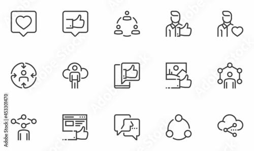 Set of Vector Line Icons Related to Social Networks. Social Media, Social Links, Profile Page, Rating. Editable Stroke. 48x48 Pixel Perfect.