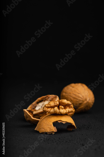 Walnut on a dark background