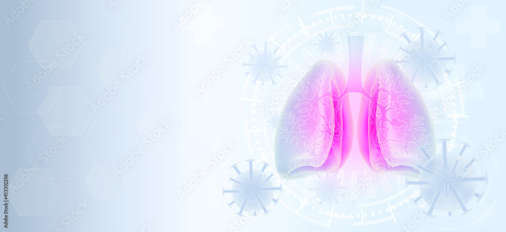 Illustration of background  Lung virus.  Covid-19 virus cells in human lungs. Infected Coronavirus 2019-nCov lungs medical concept. Vector illustration.