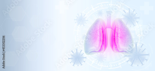 Illustration of background  Lung virus.  Covid-19 virus cells in human lungs. Infected Coronavirus 2019-nCov lungs medical concept. Vector illustration.