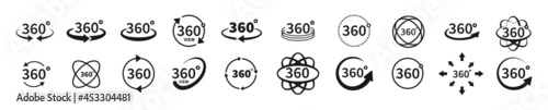 360 degree views of vector circle icons set isolated from the background. Signs with arrows to indicate the rotation or panoramas to 360 degrees. Vector illustration.