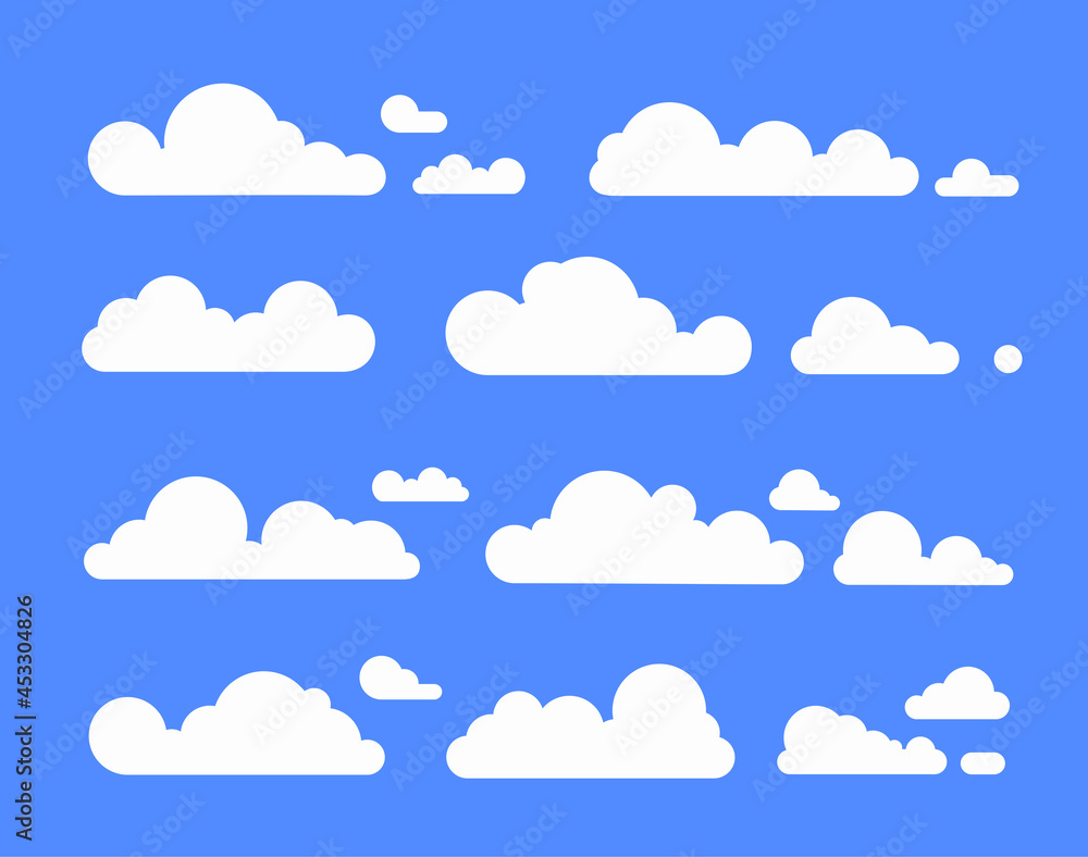White clouds set. Blue sky cartoon for landscape. White clouds set. Blue sky cartoon for landscape.
