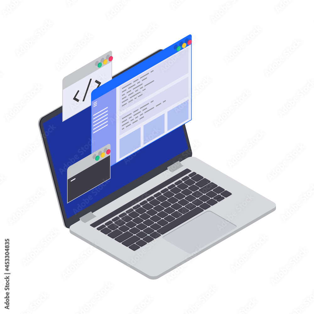Laptop Coding Isometric Composition Laptop Coding Isometric Composition