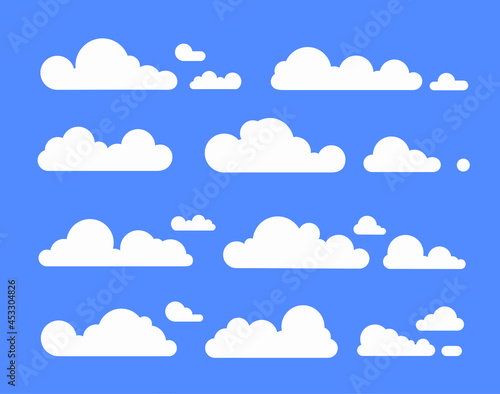 White clouds set. Blue sky cartoon for landscape.