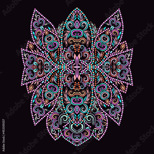 The neckline - dotted ethnic design. Floral colorful traditional pattern. Vector print with decorative elements and beads for embroidery, for women's clothing. photo