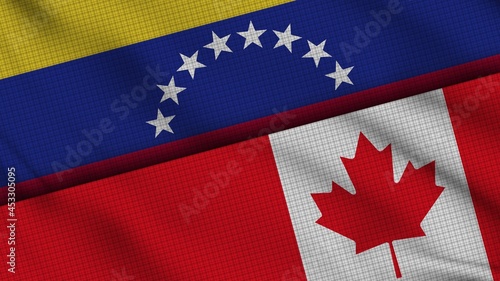Venezuela and Canada Flags Together  Wavy Fabric  Breaking News  Political Diplomacy Crisis Concept  3D Illustration