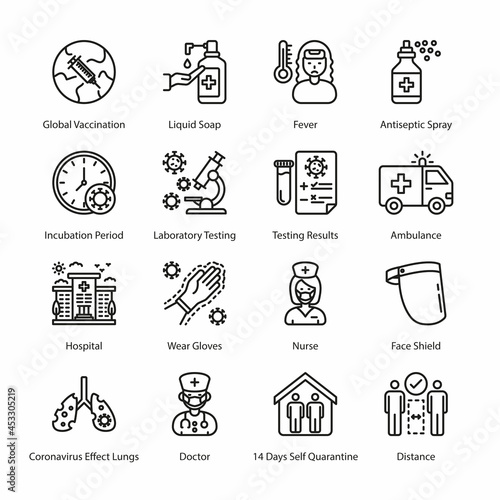 COVID Protection Measures Outline Icons - Stroked, Vectors