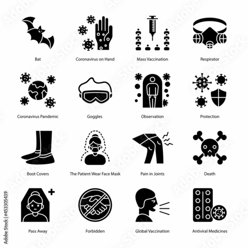COVID Protection Measures Glyph Icons - Solid, Vectors