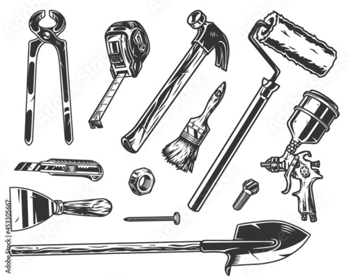 Builder tools vintage monochrome set
