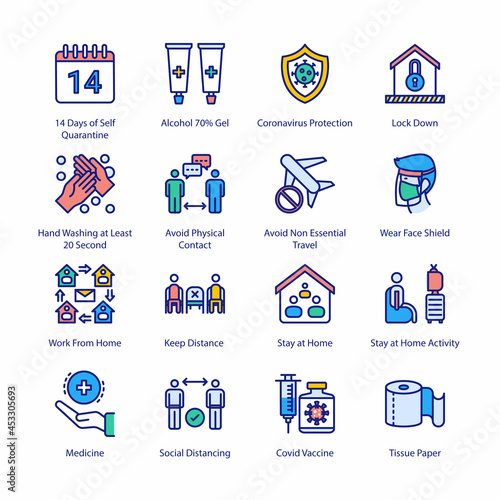 COVID Protection Measures Filled Icons - Stroked, Vectors