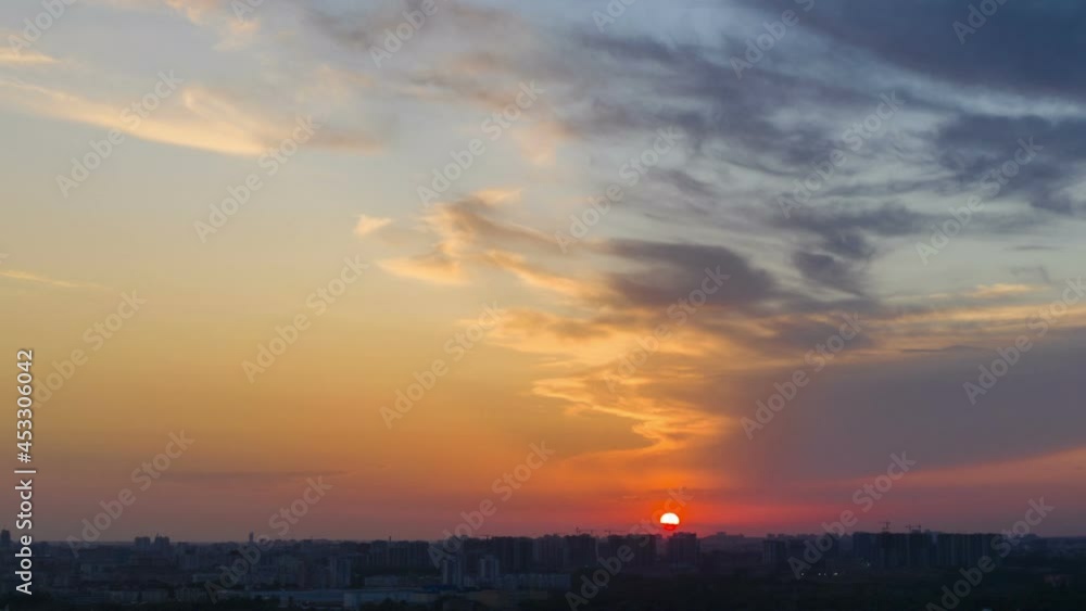 Aerial bird-eye view cityscape on sunset, hyperlapse. Aerial bird-eye view cityscape on sunset, hyperlapse.