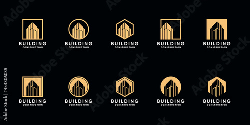 Set bundle of buliding construction logo design template with unique modern concept