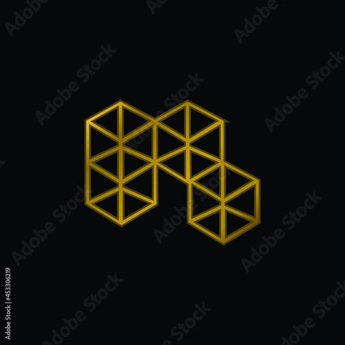 3d Cubes gold plated metalic icon or logo vector